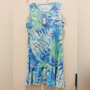 AnaClare Blue and Green Women’s Flounce Dress Blossom, Sleeveless , Stretch Sz M